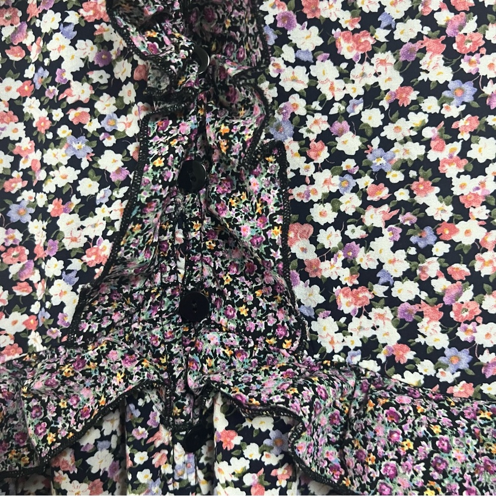 Easel Tiered Midi Dress Purple Floral Ruffle Sleeve Boho Cottage Core Large - Picture 6 of 12